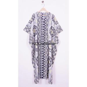 Vestido Abaya Largo para Mujer, Estampado a Mano, Estilo Kaftan, Informal, Hecho a Mano en Oriente Medio, de Algodón Puro, para Verano y Otoño - Product Image 5