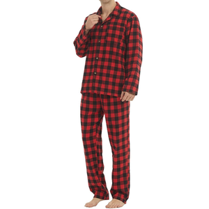 Pyjama en flanelle à carreaux rouge et noir pour hommes, en coton brossé chaud, à manches longues, durable, confortable, vêtements de nuit d'hiver pour hommes - Product Image 1