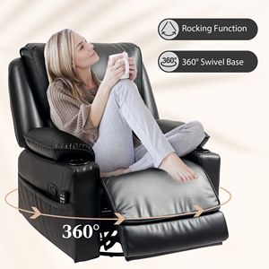 Sillón de Masaje Giratorio Extra Grande Negro con Reposapiés con Calefacción, Bolsillos Laterales y Control Remoto - Product Image 5