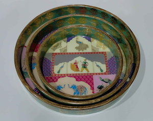 Ensemble de plateaux décoratifs rectangulaires élégants et fonctionnels en MDF, finition émaillée camel, étanches, pour le service et le rangement - Product Image 6