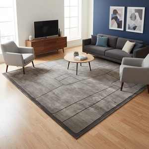 Tapis moderne de luxe fait main en laine de Nouvelle-Zélande, tapis géométrique design, tapis neutre pour la maison, prix de gros - Product Image 1
