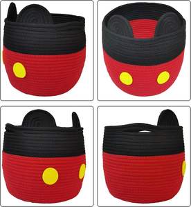 Panier pour bébé en corde de coton tressée rouge avec poignées, panier de rangement pour jouets, vêtements et linge de la crèche - Product Image 3