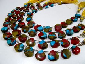 Perles de pierre naturelle en turquoise coquillage en forme de cœur, 12 mm, taille standard, brin de 8 pouces de long, multicolores - Product Image 3