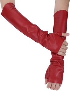 Womens Long Fingerless Leather fashion Gloves Elegant Mittens Gloves - Product Image 3