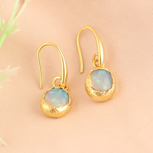 Ethiopian <b>Opal</b> Brass Hook Dangle Drop <b>Earrings</b> 18k Gold Plated Trendy Women's Gift Wholesale - Product Image 5