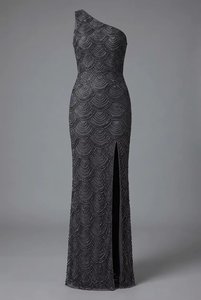 Robe de soirée sirène noire à sequins faite à la main avec fente haute, robe de tapis rouge asymétrique, fournisseur en gros - Product Image 3