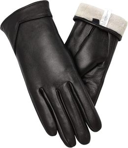 Guantes de cuero para mujer, guantes de invierno con pantalla táctil, guantes cálidos - Product Image 1