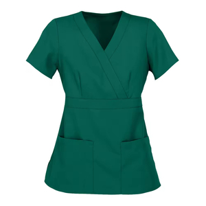 Blouse d'uniforme médical tendance pour femme, vert, col en V, manches courtes, en polyester tissé, pour usage médical - Product Image 6