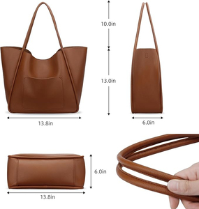 Sac fourre-tout en cuir véritable pour femme, couleur unie, fermeture ouverte, style minimaliste, toutes saisons, usage quotidien - Product Image 5