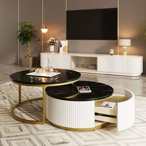 Tavolino da Caffè Rotondo Moderno con Cassetto, Design Scanalato da 31,5 Pollici - Product Image 2
