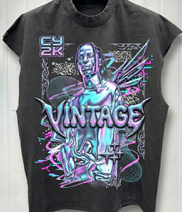 Camiseta sin mangas para hombre, de algodón 100%, de cuello simulado, de secado rápido, con estampado gótico, de corte regular, de gramaje alto, estilo musculoso. - Product Image 3
