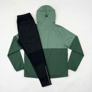 Unisex Contrast Forest Green <b>Black</b> 2 Piece Hooded Windbreaker Jacket Track <b>Pants</b> Set Lightweight Athletic Sportswear Running - Product Image 2