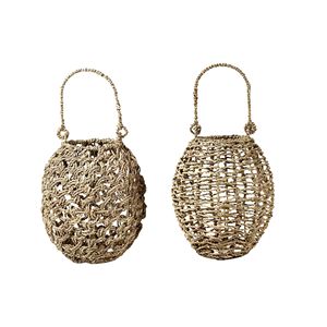 Lanterne sphérique nordique en jonc de mer, porte-bougie suspendu avec corde, lanterne de jardin en verre, support de bougie, lumière décorative intérieure - Product Image 2