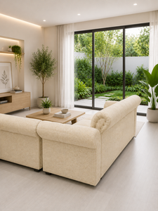 Sofá Esmeralda, Conjunto de Sofás Seccionales Cuadrados Modernos, Tela Ecológica con Botones, Respaldo Acolchado, Brazos Enrollados, para Sala de Estar/Apartamento - Product Image 5