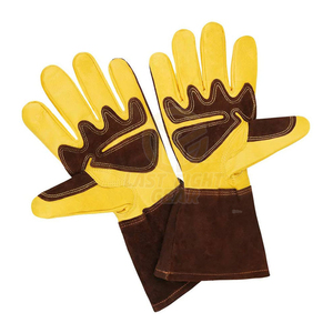 Leather Safety Gloves Yellow Brown Thermal Elbow Four Seasons Breathable Outdoor Worker Use Plain Style Unlined - Product Image 5