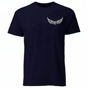 Camiseta de Manga Corta Azul Marino para Hombre con Logotipo R con Alas Blancas Estampado en la Parte Delantera, Cuello Redondo Informal, Algodón Jersey, Corte Regular - Product Image 1