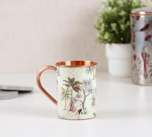 Premium Quality 100% Pure Copper <b>Mug</b> with Printed Enamel Coating, Ergonomic Handle, Durable Floral Patterned Copper Tumbler Cup - Product Image 1