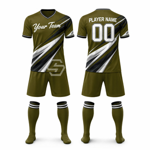 Ensemble de maillots de football personnalisés sublimés 100 % polyester, col en V, manches courtes, respirant, en maille, séchage rapide, uniforme complet - Product Image 3