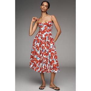 Vestido Midi sin Mangas con Tirantes Estampados de Alta Calidad, Hecho a Mano, Ecológico, 100% Algodón Transpirable, Estilo Dulce y Romántico - Product Image 1