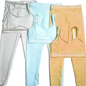 Women's Solid Yoga 2-Piece Set Sports Bra <b>Leggings</b> V-neck <b>High</b>-<b>Waisted</b> Full Length Drawstring Closure 100% Nylon Quick Dry Front - Product Image 4