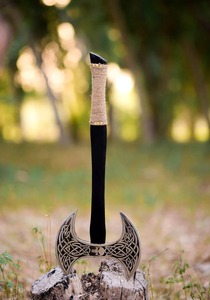 Premium <b>Viking</b> Art Outdoor Handcrafted Double Blade Stainless Steel <b>Axe</b> Wooden Handle 24-inch Overall Length for Camping - Product Image 3