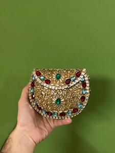 Mini Bolso de Mano Kundan de Latón, Chapado en Oro, Hecho a Mano, con Diamantes, Cierre de Hebilla, A.C 9511 AUREVIA CRAFTS, Aniversario - Product Image 4