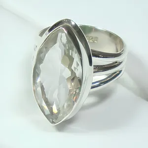 Elegante Anillo de Plata de Ley 925 con Cristal de Cuarzo Transparente, Engaste de Bisel, Joyería de Moda Unisex para Uso Diario, para Mujer - Product Image 5