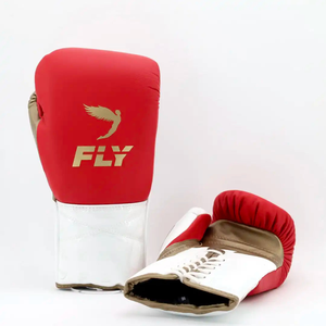 ถุงมือชกมวย MMA แบบผูกเชือก Fly Premium พร้อมที่จับมือแบบกำหนดเอง สีแดง ขาว และทอง ถุงมือฝึกซ้อมหนังแท้ระดับมืออาชีพ - Product Image 6