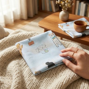 [K-ESSENTIALS] Mignonne serviette de poche en coton doux 60s avec motif animal et bordure en dentelle colorée, mouchoir de visage - Product Image 1