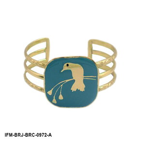 กำไลข้อมือทองเหลืองสามชั้นสไตล์โบฮีเมียนสำหรับผู้หญิง ลายสลักนกเคลือบเซรามิกสีน้ำเงิน ดีไซน์สวยงามสำหรับงานปาร์ตี้ - Product Image 1