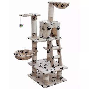 48 \ "albero di gatto Beige con stampe di zampa in peluche per graffiare e giocare - Product Image 1