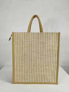Sac fourre-tout en jute rayé personnalisé ORKID, sac cadeau écologique, fermeture à glissière, poignée longue NIWAR pour l'emballage de produits d'épicerie en détail - Product Image 1