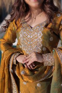 Traje de Chifón Mehendi Listo para Usar con Espejos Reales y Bordados - Product Image 3