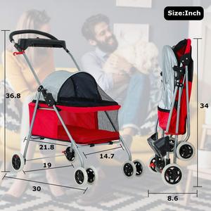 Cochecito de viaje para mascotas de cuatro ruedas, toldo ajustable con marco de acero inoxidable duradero y forro extraíble, 1 unidad - Product Image 5