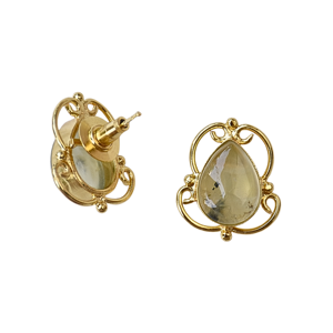 Vintage Gold Plated <b>Moon</b> Shape Prehnite Gemstone Natural Handmade Designer Stud <b>Earrings</b> Lightweight Wedding Fashion Jewelry - Product Image 2