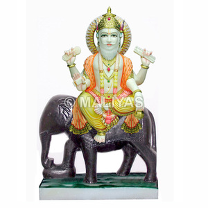 Estatua de Mármol de Vishwakarma Sentado sobre un Elefante |   Vishwakarma Bhagwan, Murti del Elefante – Maliyas - Product Image 1