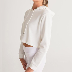 Wholesale Custom Logo <b>Womens</b> Cotton Crop <b>Hoodie</b> <b>White</b> Blank Cropped Pullover Sweatshirt Casual Streetwear - Product Image 6