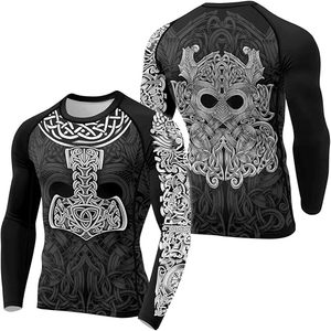 Custom Printed Long Sleeve Rash Guard <b>Compression</b> <b>Shirt</b> <b>for</b> <b>Men</b> with Viking Thor Hammer Design Full Sleeve Quick Dry - Product Image 1