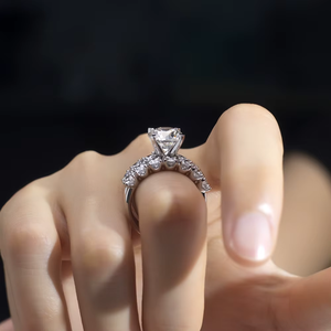 Classic Round Brilliant Diamond Engagement <b>Ring</b> 18K Solid <b>Gold</b> Prong Setting Pave Band Women's Fine Jewelry - Product Image 3