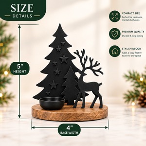 Ensemble d'objets décoratifs de Noël en métal, sapin et rennes, avec porte-bougie, ornement de table rustique pour les fêtes, thème hiver - Product Image 5