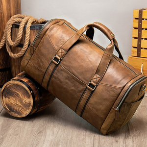 Best Seller Custom Logo Vintage Brown <b>Leather</b> Travel Duffel Bag Multi Pockets Side Zipper Weekend Overnight Luggage <b>Holdall</b> Bags - Product Image 6