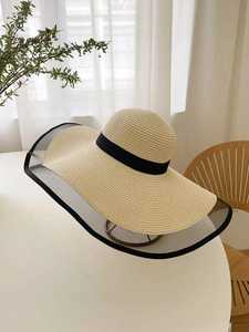 Chapeau de soleil en paille à large bord pour femme, élégant, léger, respirant, idéal pour la plage, les voyages, les vacances, protection UV, casquette décontractée et tendance - Product Image 2