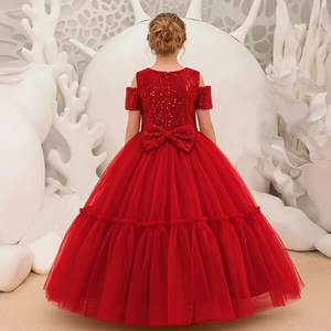 Vestido Rojo de Terciopelo con Lentejuelas Brillantes para Niña, Vestido de Fiesta de Cumpleaños, Vestido de Gala para Niños, Ropa Formal para Eventos - Product Image 2
