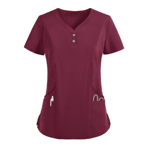 Blouse médicale rose en coton à col en V pour femme avec deux poches, fermeture boutonnée, détection d'aiguilles, thermocollage sans couture, uniformes hospitaliers - Product Image 2