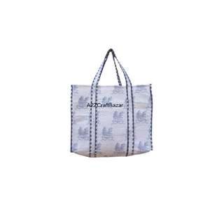 Sac fourre-tout à bandoulière longue en coton matelassé fait main pour femme, écologique, style bohème indien, grand sac de plage rayé pour le shopping - Product Image 3
