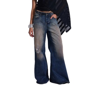 Jeans Baggy Vintage Streetwear de Haute Qualité en Coton Lourd, Coupe Droite Large, Taille Mi-Haute pour Hommes – Vente en Gros - Product Image 1