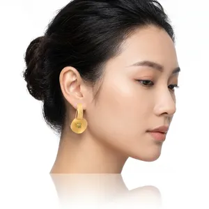 ต่างหูเพอริดอตธรรมชาติแบบดิบ ชุบทองด้าน ขัดเงา แบบห้อย  งานใหม่มาแรง ขายดี เหมาะสำหรับงานปาร์ตี้ เครื่องประดับสำหรับผู้หญิง - Product Image 1