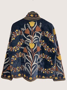 Manteau en velours brodé floral bohème avec col mandarin et manches chauve-souris, grande taille, vêtements d'extérieur pour femmes en hiver - Product Image 2
