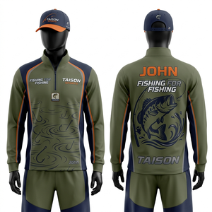 เสื้อฮู้ดตกปลาผู้ชาย 180GSM ผ้าโพลีเอสเตอร์อินเตอร์ล็อค ระบายอากาศได้ดี สีน้ำเงินเทา แบบแผง  ลายพิมพ์เต็มตัว  โลโก้สั่งทำได้  ชุดตกปลา - Product Image 4