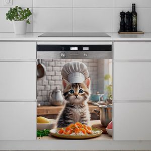 Cover porta magnetica per lavastoviglie a tema Cat Chef adesivo 25.6*23 pollici facile da pulire senza colla magneti da frigo per cucina casa - Product Image 2